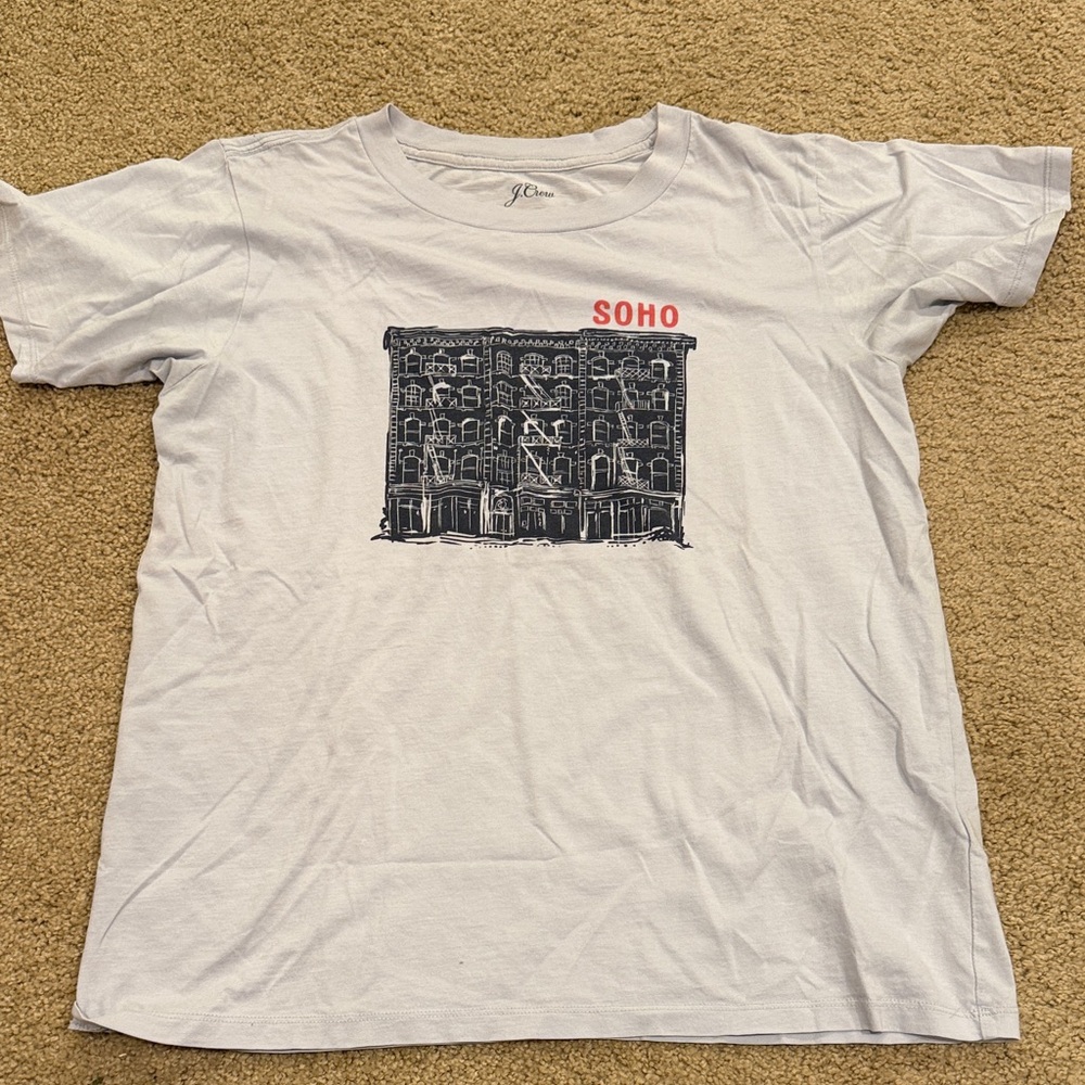 J. Crew Light Blue Tee with Soho Building Graphic